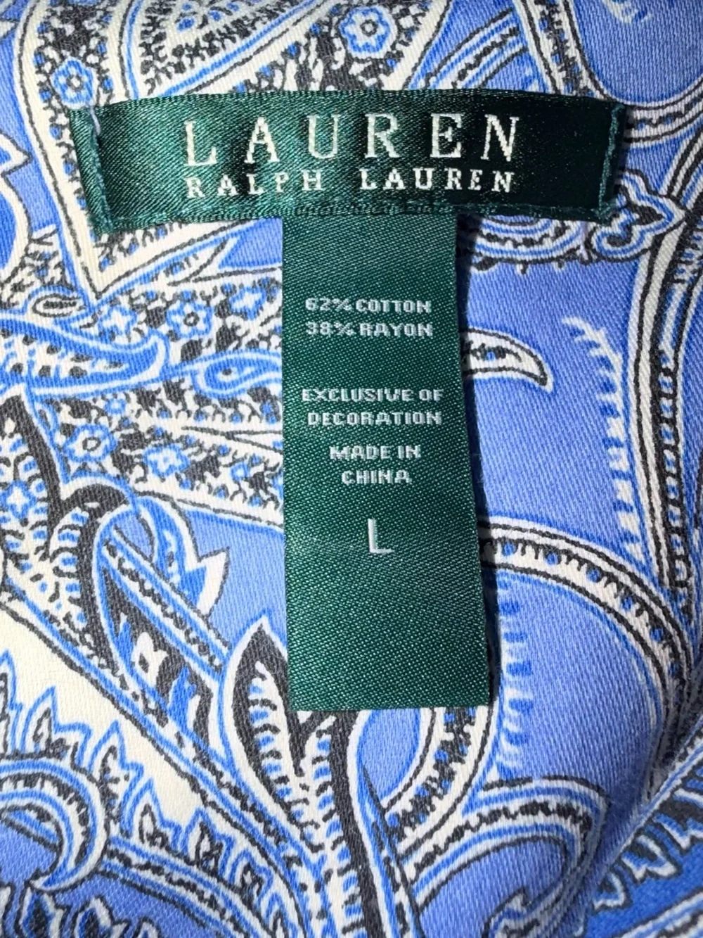 Lauren Ralph Lauren Blue Paisley Nightshirt Button Front Sleep Shirt L